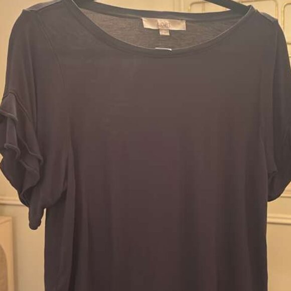 LOFT XS Black Ruffle Flutter Sleeve Tee T-Shirt Knit Top Blouse - Picture 2 of 7